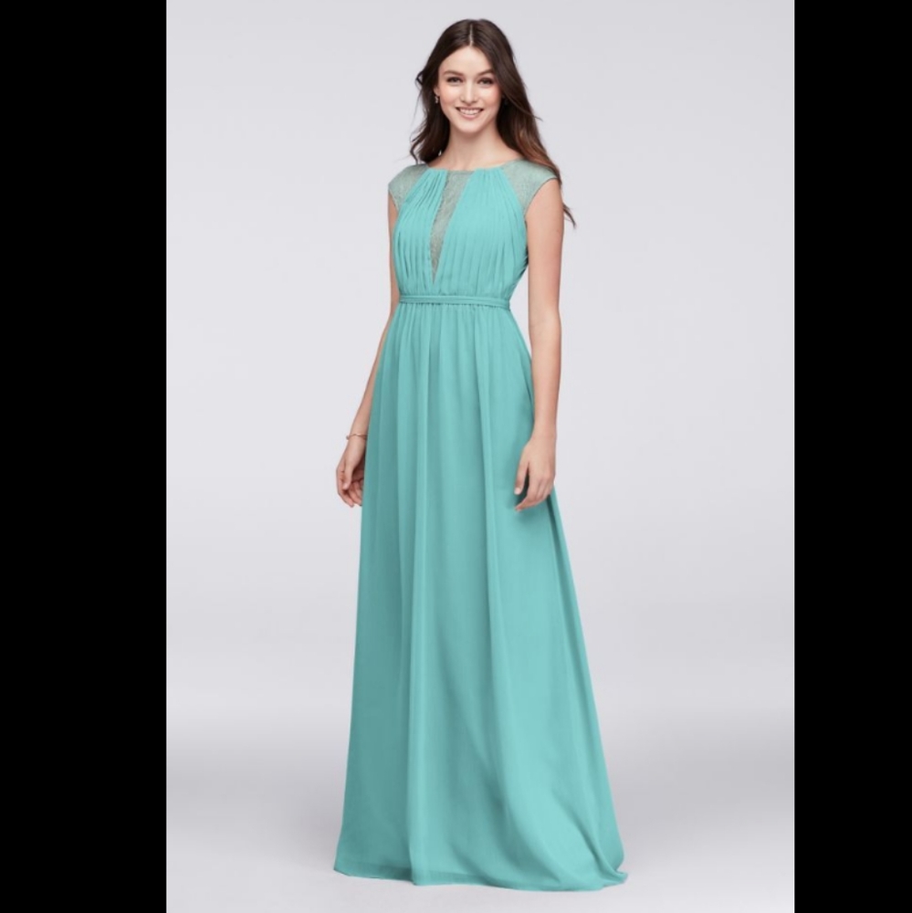 NWT DAVID'S BRIDAL Chiffon & Lace Inset Dress. 0